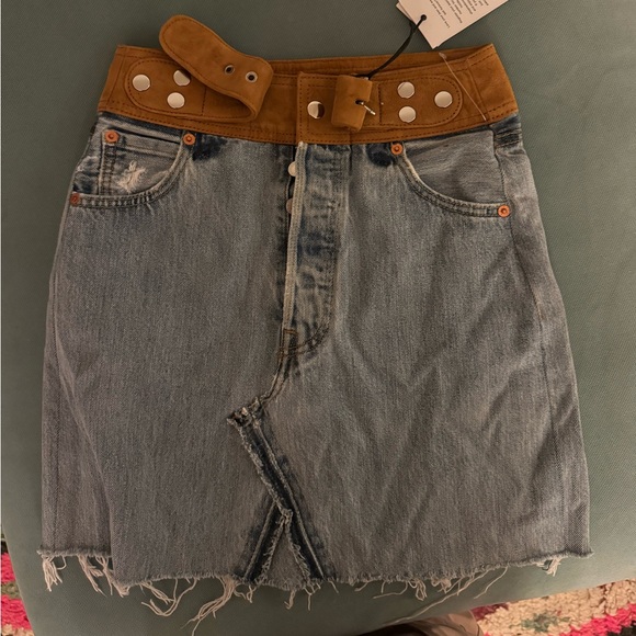 Shop Re Done denim and suede skirt - Picture 1 of 5